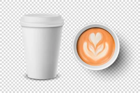 Vector 3d Realistic Paper White Disposable Cup Set Isolated with Milk Coffee Stockillustratie