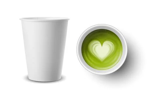 Vector 3d Realistic Paper White Disposable Cup Set Isolated with Green Milk Stockillustratie