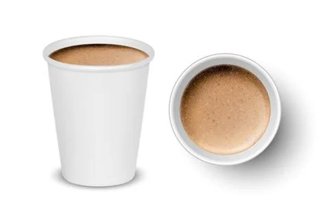 Vector 3d Realistic Paper White Disposable Cup Set Isolated with Milk Coffee Stockillustratie