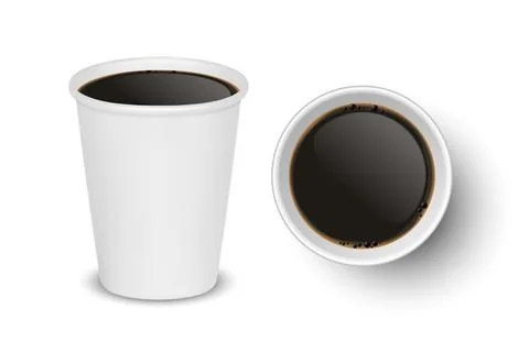 Vector 3d Realistic Paper White Disposable Cup Set Isolated with Black Coffee Stockillustratie