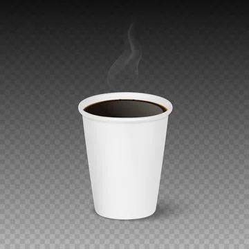 Vector 3d Realistic Paper White Disposable Cup Isolated with Hot Black Coffee Stock Illustration