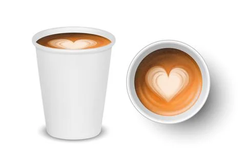 Vector 3d Realistic Paper White Disposable Cup Set Isolated with Milk Coffee Stockillustratie