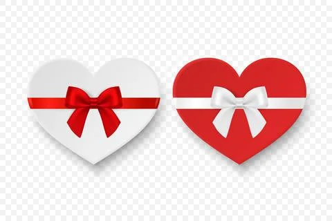Vector 3d Realistic Paper White, Red Valentine Gift Box in the Shape of a Heart Stock-Illustration