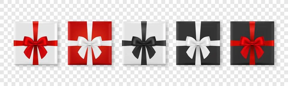 Vector 3d Realistic Paper White, Red, Black Christmas Gift Box, Bow Icon Set Stock Illustration