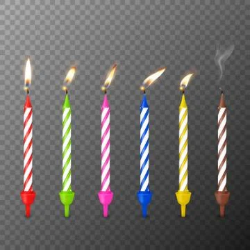 Vector 3d Realistic Paraffin or Wax Birthday Party Burning Candles with 스톡 일러스트