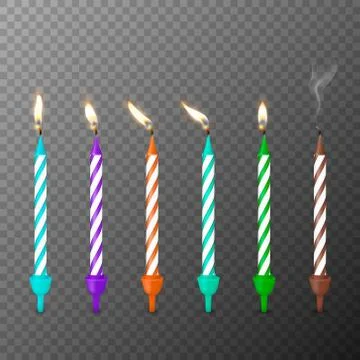 Vector 3d Realistic Paraffin or Wax Birthday Party Burning Candles with Stock-Illustration