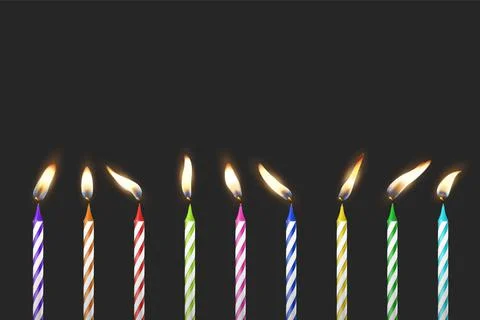 Vector 3d Realistic Paraffin or Wax Burning Birthday Party Candle and Different Stock Illustration