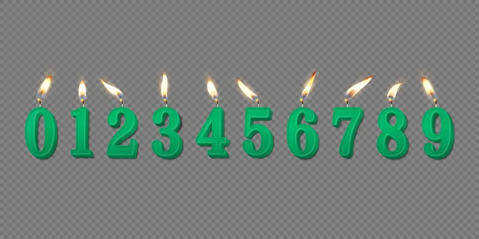 Vector 3d Realistic Paraffin or Wax Burning Green Birthday Party Candles Stock Illustration