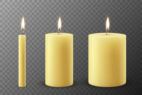 Vector 3d Realistic Paraffin or Wax Burning Party, Spa Candles Set with Flame of Stock Illustration
