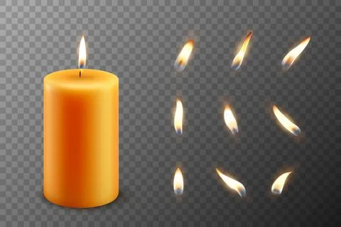 Vector 3d Realistic Paraffin Wax Burning Party, Spa Candle and Burning Flame Set Stock Illustration