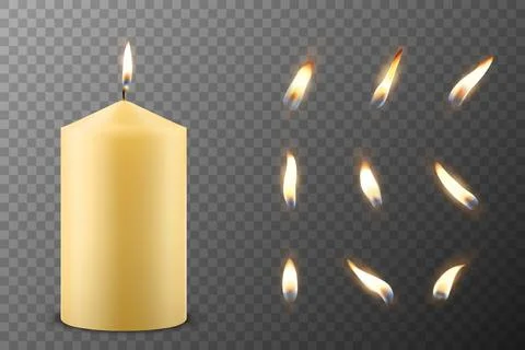 Vector 3d Realistic Paraffin Wax Burning Party, Spa Candle and Burning Flame Set イラスト素材