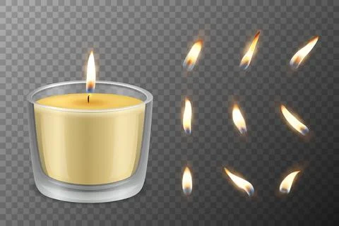 Vector 3d Realistic Paraffin Wax Burning Party, Spa Candle and Burning Flame Set イラスト素材