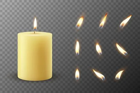 Vector 3d Realistic Paraffin Wax Burning Party, Spa Candle and Burning Flame Set イラスト素材