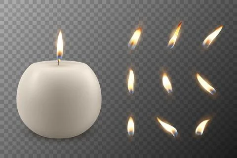 Vector 3D Realistic Paraffin Wax Burning Party Spa Candle and Burning Flame Set イラスト素材
