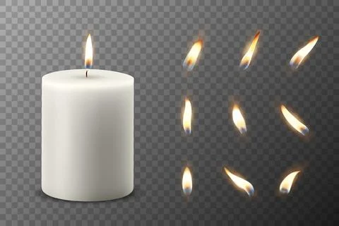 Vector 3D Realistic Paraffin Wax Burning Party Spa Candle and Burning Flame Set イラスト素材