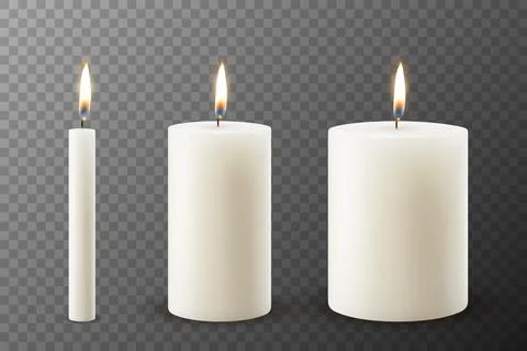 Vector 3D Realistic Paraffin Wax Burning Party Spa Candle and Burning Flame Set Stock Illustration