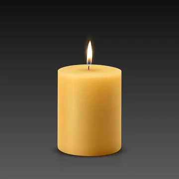 Vector 3D Realistic Paraffin Wax Burning Party Spa Candle and Burning Flame Stock Illustration