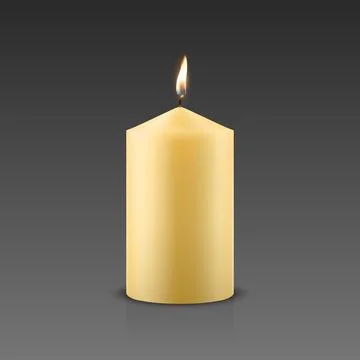 Vector 3D Realistic Paraffin Wax Burning Party Spa Candle and Burning Flame Stock Illustration