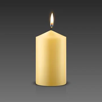 Vector 3D Realistic Paraffin Wax Burning Party Spa Candle and Burning Flame Stock Illustration