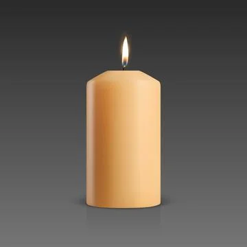 Vector 3D Realistic Paraffin Wax Burning Party Spa Candle and Burning Flame Stock Illustration