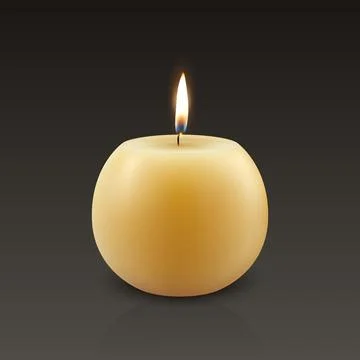 Vector 3D Realistic Paraffin Wax Burning Party Spa Candle and Burning Flame Stock Illustration