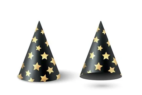 Vector 3d Realistic Party Hat Set. Glossy Celebration Party Hat for Birthday Stock Illustration