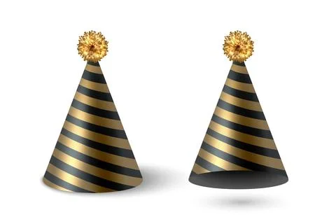 Vector 3d Realistic Party Hat Set. Glossy Celebration Party Hat for Birthday Stock Illustration