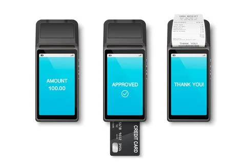 Vector 3d Realistic Payment Machine Set. POS Terminal, Paper Receipt, Credit Stock-Illustration