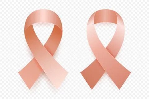 Vector 3d Realistic Peach Ribbon Set. Uterine Cancer Awareness Symbol Closeup Stock Illustration