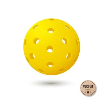 Vector 3d Realistic Pickleball Ball. Yellow Perforated Plastic Ball for Pickl Stock Illustration