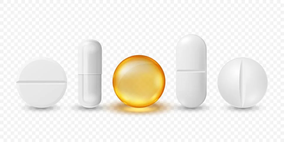 Vector 3d Realistic Pills and Capsule Icons, Isolated. White Tablets, Medical Stock Illustration