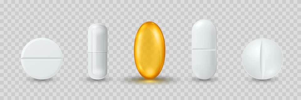 Vector 3d Realistic Pills and Capsule Icon Set, Isolated. Medicine Tablets Stock Illustration