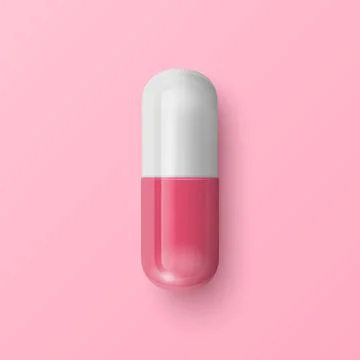 Vector 3d Realistic Pink and White Pharmaceutical Medical Pill, Capsule, Tablet Stock-Illustration