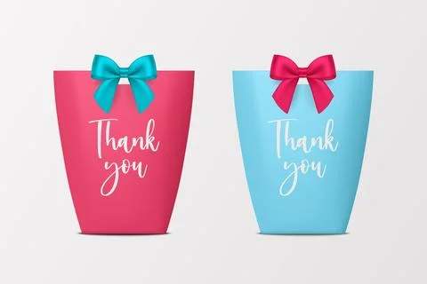 Vector 3d Realistic Pink and Blue Paper Gift Bag, Box for Birthday or Party with Stock Illustration