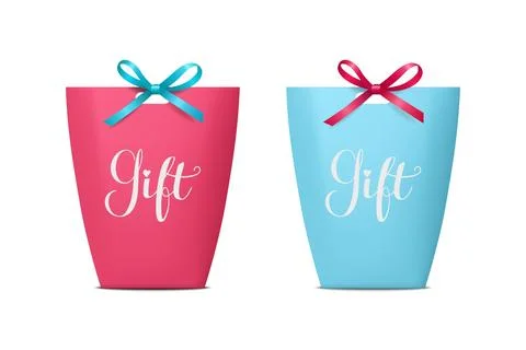 Vector 3d Realistic Pink and Blue n Paper Gift Bag, Box for Birthday or Party Stock-Illustration