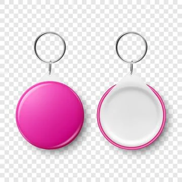 Vector 3d Realistic Pink Blank Round Button Badge with Ring Holder Closeup Stock Illustration