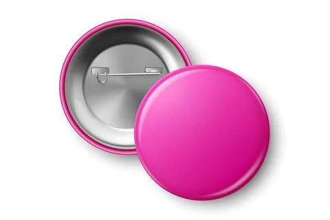 Vector 3d Realistic Pink Blank Round Button Badge Closeup, Isolated. ID Badge Stock Illustration
