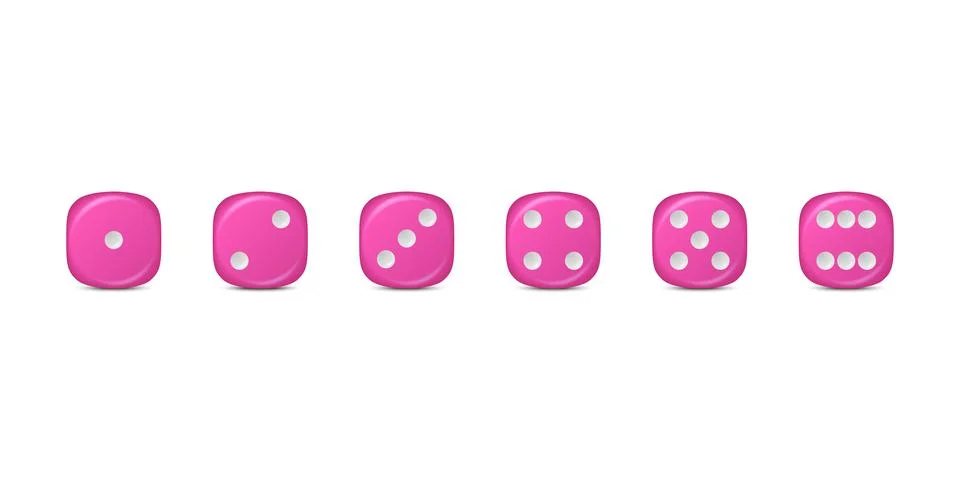Vector 3d Realistic Pink Game Dice Icon Set Closeup Isolated. Game Cubes for Stock Illustration