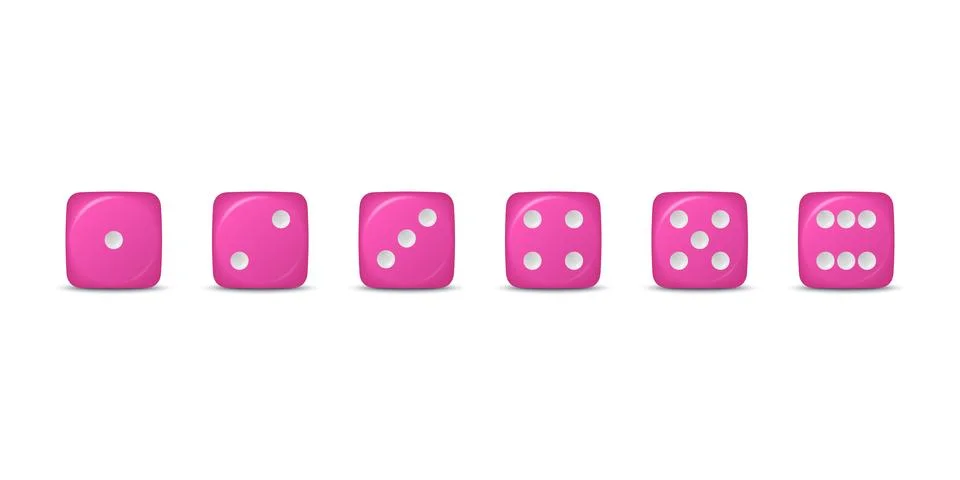 Vector 3d Realistic Pink Game Dice Icon Set Closeup Isolated. Game Cubes for Stock Illustration