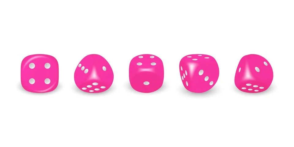 Vector 3d Realistic Pink Game Dice with White Dots Icon Set Closeup Isolated on Stock Illustration