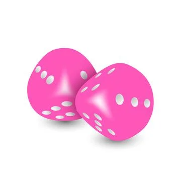 Vector 3d Realistic Pink Game Dice with Black Dots Set Closeup Isolated on White Stock Illustration