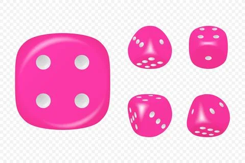 Vector 3d Realistic Pink Game Dice with White Dots Set in Different Positions Stock Illustration