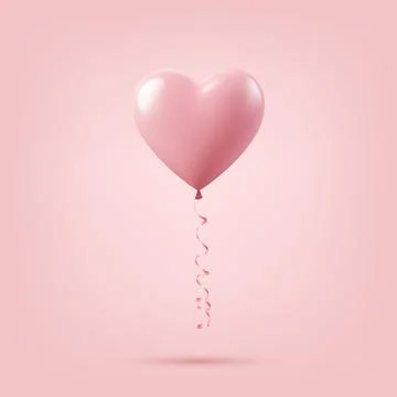 Vector 3d Realistic Pink Heart Shaped Balloon Closeup Isolated on a Pink Stock Illustration