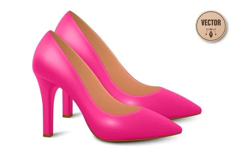 Vector 3d Realistic Pink High Heels Pair. Realistic Women s Shoes with Stiletto Stock Illustration