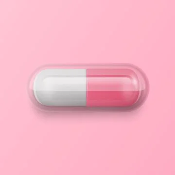 Vector 3d Realistic Pink Pharmaceutical Medical Pill, Capsule, Tablet on PInk Stock-Illustration