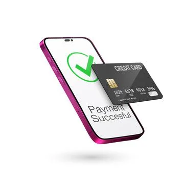 Vector 3d Realistic Pink Smartphone, Credit Card, Wi-Fi Successful Payment Stock Illustration