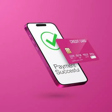 Vector 3d Realistic Pink Smartphone, Credit Card, Wi-Fi Successful Payment Stock Illustration