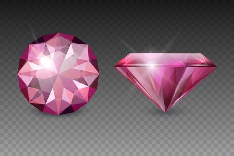 Vector 3d Realistic Pink Transparent Gemstone, Diamond, Crystal, Rhinestones Stock Illustration
