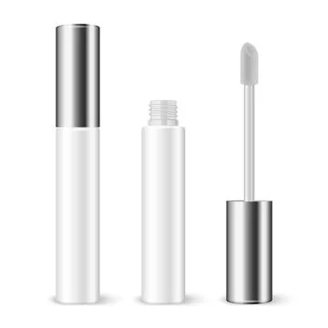 Vector 3d Realistic Plastic Closed, Opened White Lip Gloss, Lipstick, Concealer Stock Illustration