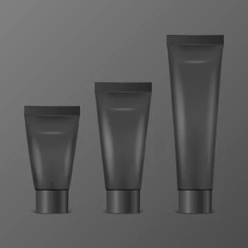 Vector 3d Realistic Plastic, Metal Black Tooth Paste, Cream Tube, Packing Set Stock Illustration